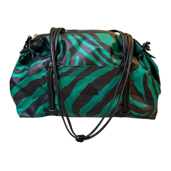 VINTAGE LIZ CLAIBORNE Green and Black Zebra Print Vinyl/ Leather Trim Bag - Picture 2 of 10